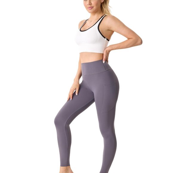 Womens Workout Leggings Seamless Athletic Tummy Control Yoga Pants with Pockets - Picture 4 of 5